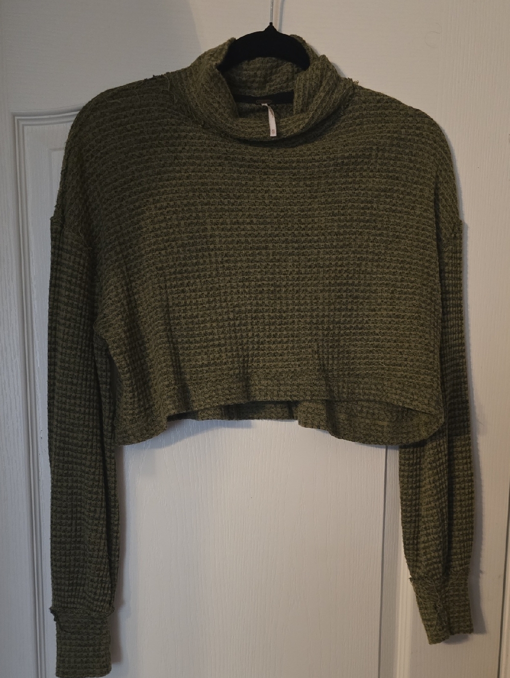 Olive Green Waffle Knit Cropped Turtleneck Sweater
